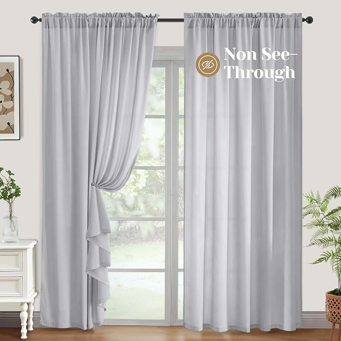 HOMEIDEAS Non-See-Through Light Grey Privacy Sheer Curtains, 52 X 96 Inches - Image 2