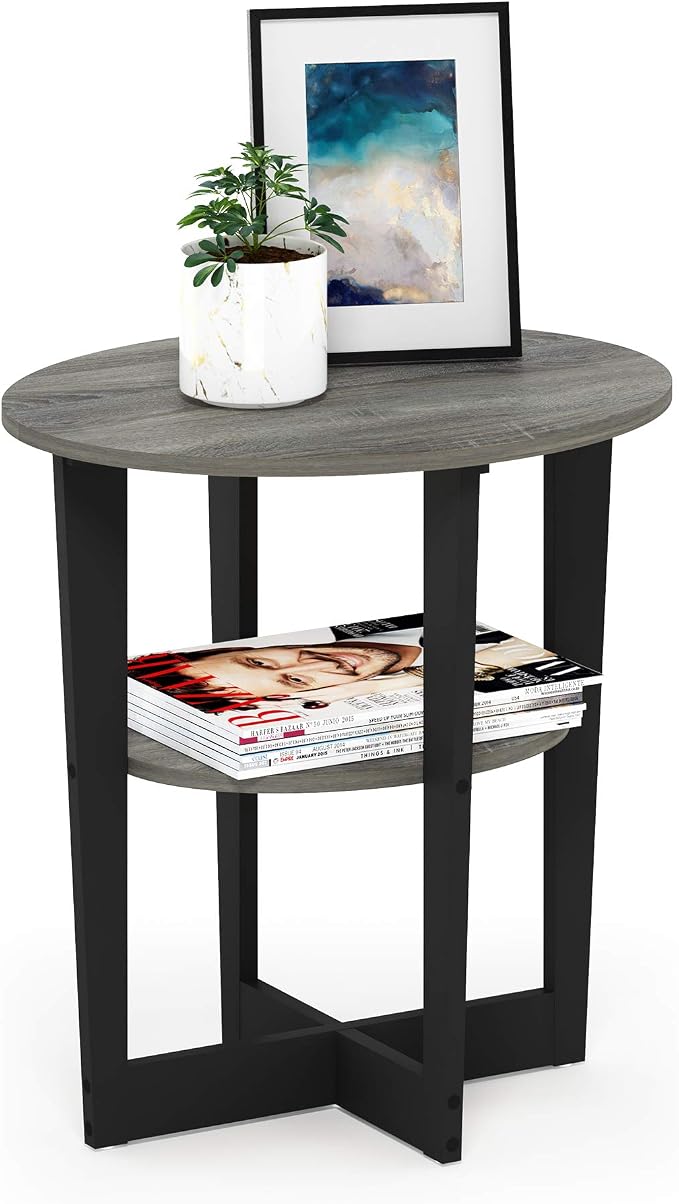 Furinno JAYA Side Table, 2-Tier Round Modern End Table by Furinno-FitsYourSpaceFitsYourBudget