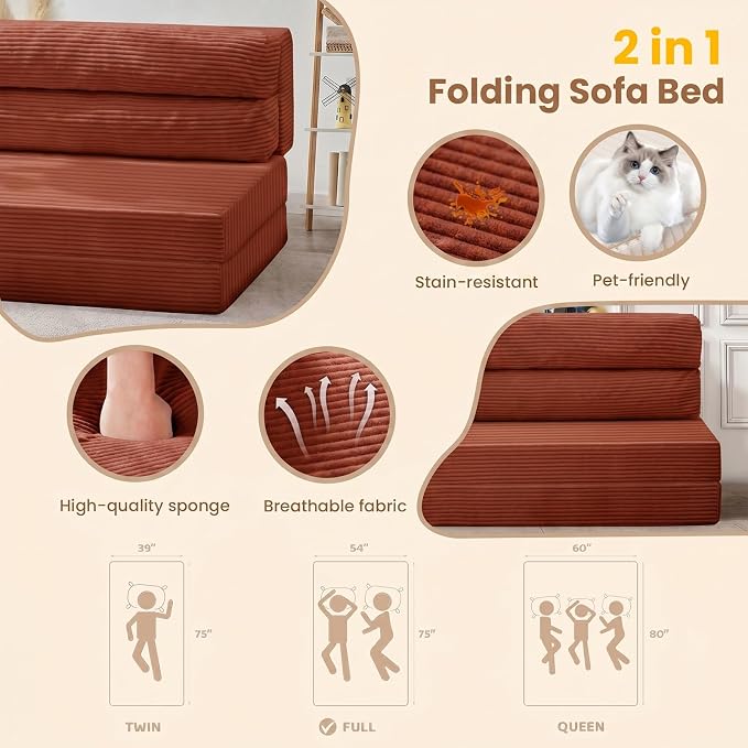 JUIKURY Folding Sofa Bed, Convertible Sleeper Chair - Image 6