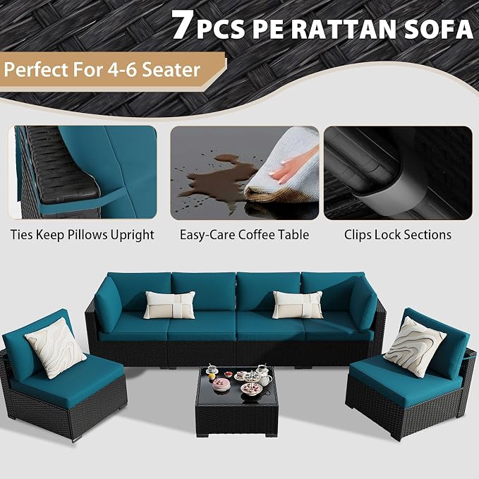 KIGOTY 7-Piece Patio Furniture Set, All-Weather PE Rattan Outdoor Sectional Sofa - Image 5