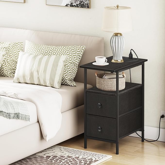 HOOBRO End Table with Charging Station, Narrow Side Table, Nightstand with 2 - Image 2