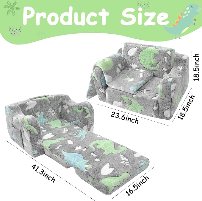 2-in-1 Soft Plush Toddler Couch & Chair – Fold Out Convertible Sofa to Lounger - Image 3