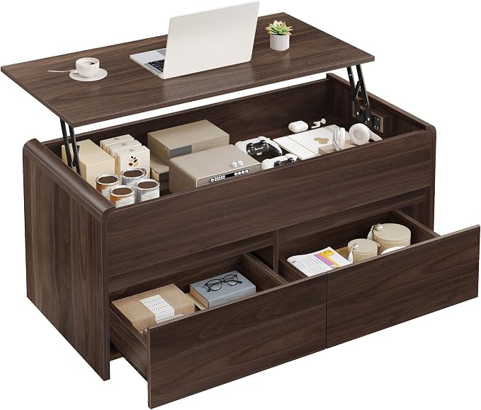 Coffee Table Lift Top with 2 Drawers, 40 Inch Multi-Function Coffee Table with - Image 8