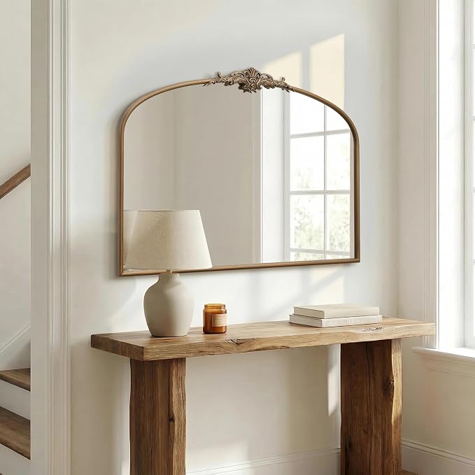 Besdomus Vintage Arched Gold Mirror: 40"x29" French Large Matt Gold Antique - Image 3