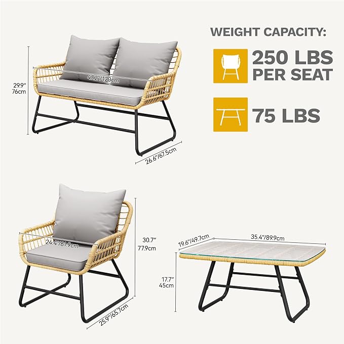 DWVO Outdoor Conversation Set 4 Piece, Outdoor Wicker Bistro Set - Image 3