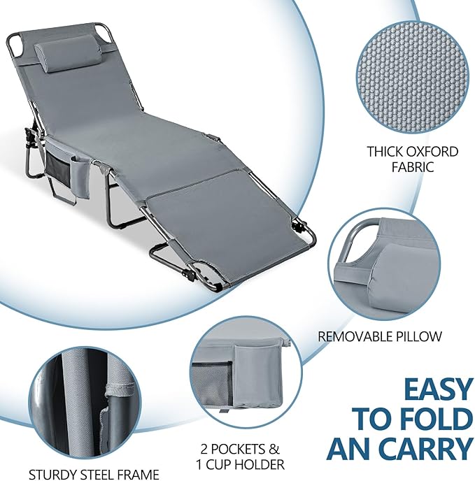 Tanning Chair with Face Hole, Adjustable Folding Chaise Lounge Chairs - Image 3