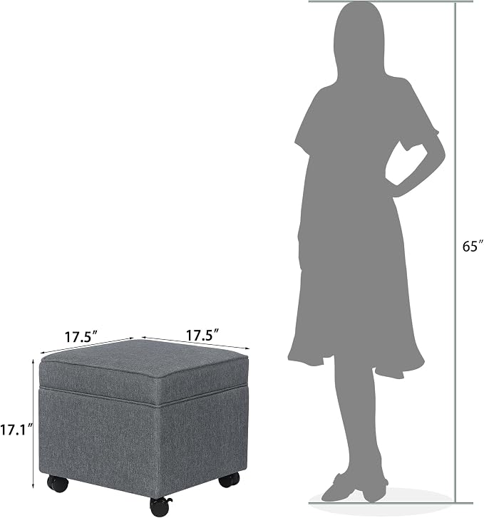Adeco 17.5" Square Fabric Ottoman - Image 3