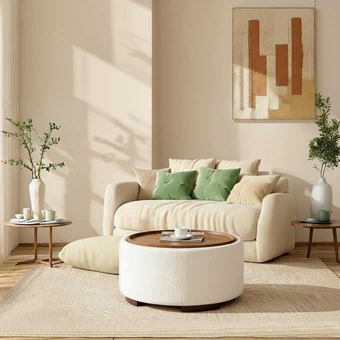 29.5 Inch Round Storage Ottoman Coffee Table, Modern Circle Coffee Table - Image 3