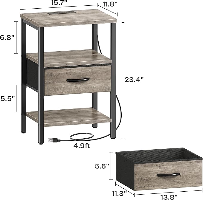 SUPERJARE Nightstand with Charging Station, Bed Side Table with Adjustable - Image 3