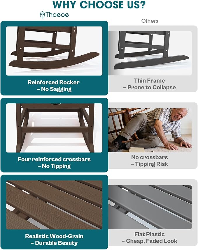 THOEOE Oversized Rocking Chair Set of 4, Outdoor Rocking Chair - Image 4