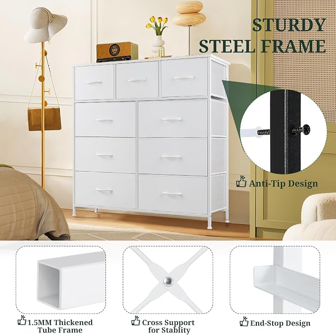 9-Drawer Dresser for Bedroom, Anti-Tip Tall Storage Organizer Chest of Drawers - Image 4