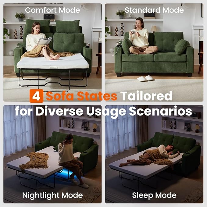 Full Size Pull Out Sleeper Sofa Bed, 2-in-1 Convertible Corduroy Pull Out Couch - Image 5