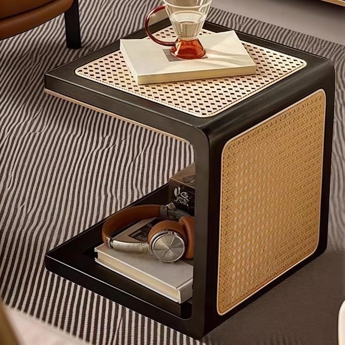 Japanese Style Wood Rattan Stool Side Table Multi-Functional Shoe Bench Night by Unknown