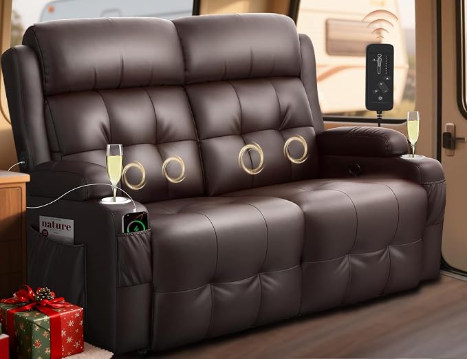 RV Loveseat Recliner Sofa, Wall Hugger Massage Reclining RV Couch by TiooiiReclinerSofa