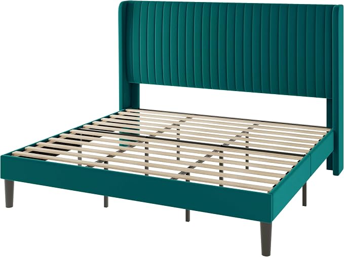 Allewie King Size Bed Frame/Velvet Upholstered Platform Bed/Vertical Channel - Image 8