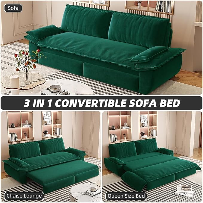 KEIKI 73.2" Pull Out Sofa Bed Queen, 3-in-1 Convertible Sleeper Couch - Image 3