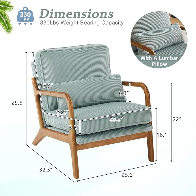 VINGLI Upgraded Premium Corduroy Accent Chairs Set of 2, Upholstered Arm Chair - Image 2