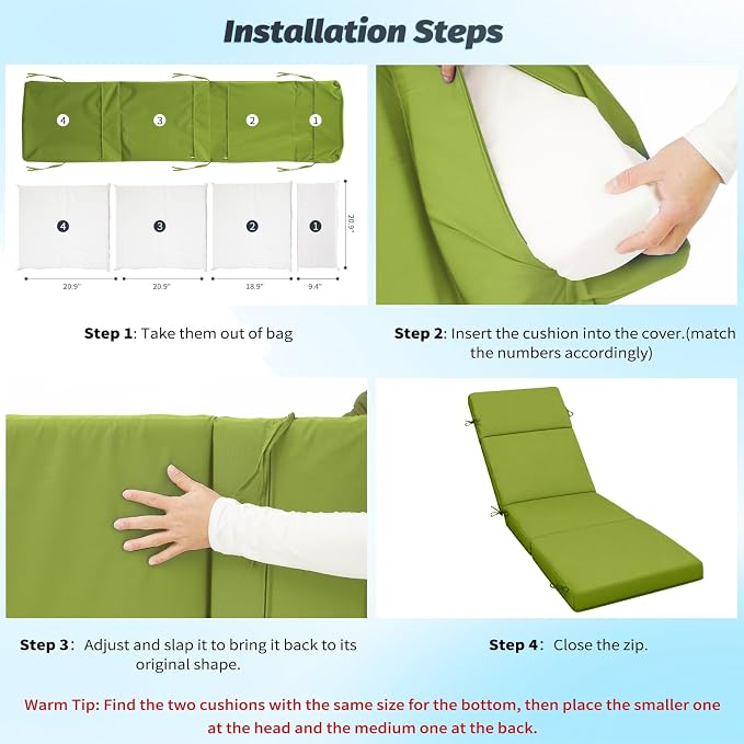 2 Pcs Outdoor Chaise Lounge Cushion 72" x 21" x 3", 4-Section Folding Patio - Image 7
