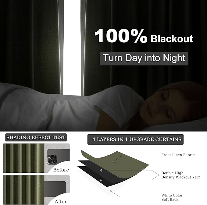 Topfinel 90 Inch Long Linen Blackout Curtains 2 Panels Set, Back Tab Pinch - Image 6