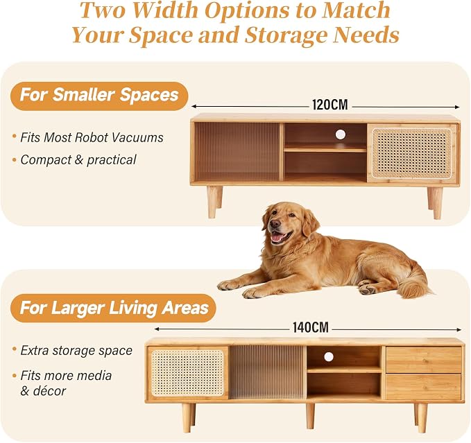 Tiita Rattan TV Stand for 55 60 Inch TV, Bamboo TV Cabinet - Image 7