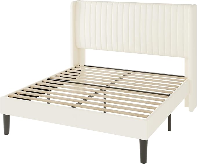 Allewie Full Size Velvet Bed Frame/Vertical Channel Tufted Wingback - Image 9