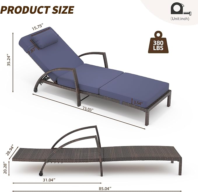 GarveeLife 2-Piece Rattan Patio Folding Chaise Lounge, 5-Position Adjustable - Image 2
