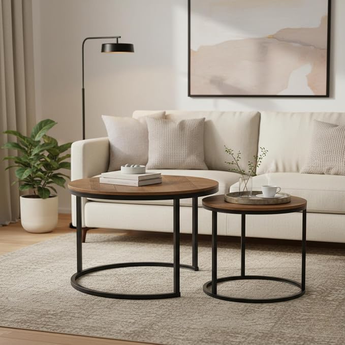 Homy Casa 23.6inch Round Coffee Table Set of 2, Modern Nesting Coffee Tables - Image 3