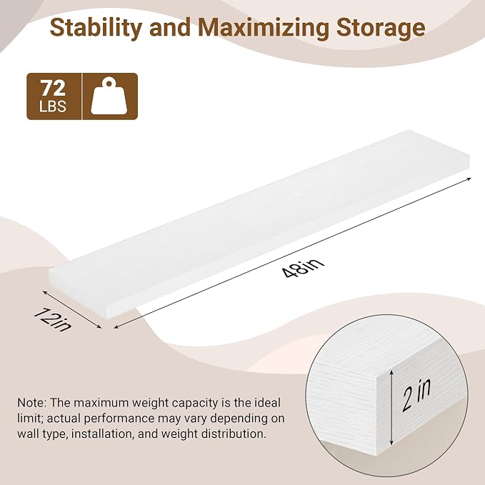 48 Inch Floating Shelves, 12 Inch Deep Floating Shelves - Image 4