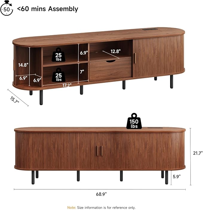 ONBRILL 69" TV Stand with Power Outlet - Image 2