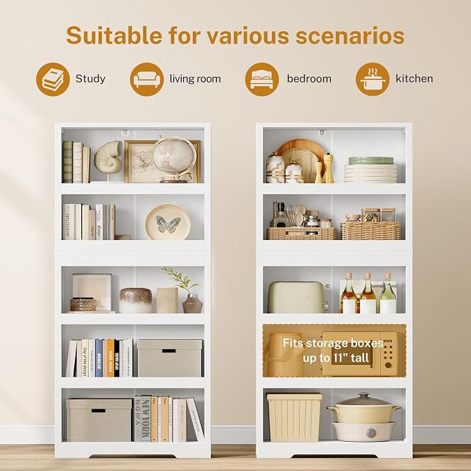 TEENFON 64.2" Bookcase, 5-Tier Open Bookshelves and Bookshelf, Freestanding - Image 5
