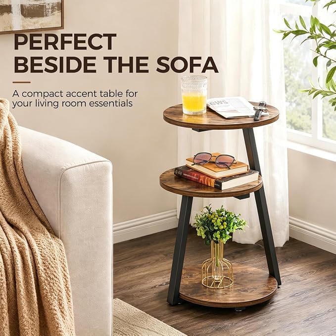 BEWISHOME Round Side Table, 3-Tier End Table, Nightstand - Image 3