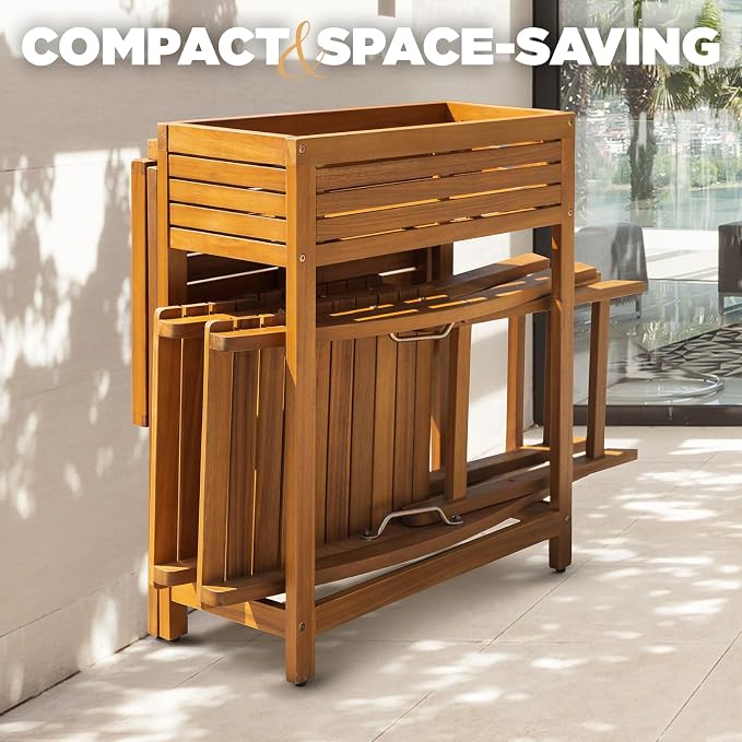 IDZO Natural 3-Piece Bistro Set: Foldable 400lbs Chairs, 220lbs Shelf Table - Image 4