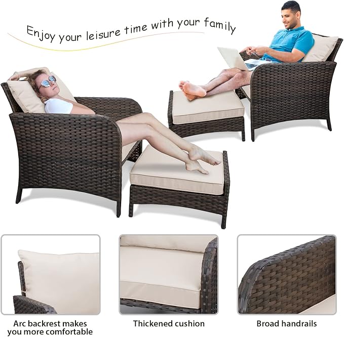 LEVELEVE Balcony Furniture 5 Piece Patio Conversation Set, PE Wicker Rattan - Image 6