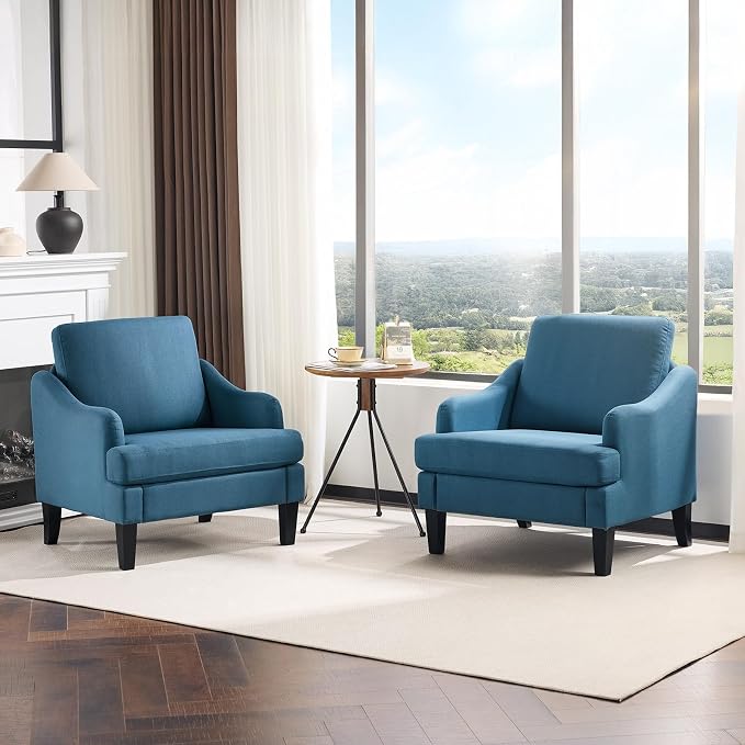 VINGLI Linen Fabric Accent Chairs Set of 2, Comfy Sofa Chair Living Room by VINGLI