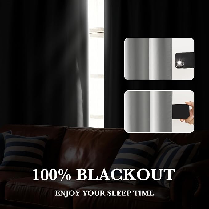 RYB HOME 100% Blackout Basement Curtains 24 inches Long, Heat & UV Blocking - Image 5