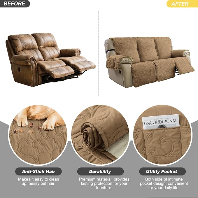 100% Waterproof Recliner Sofa Covers 3 Seater, 6-Piece Split Non-Slip Reclining - Image 4