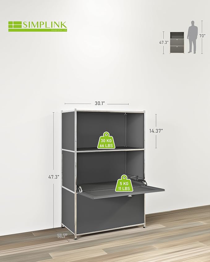 Metal Shelf with 2 Flap Doors, Large Capacity Cabinet, DIY Modern Home - Image 3