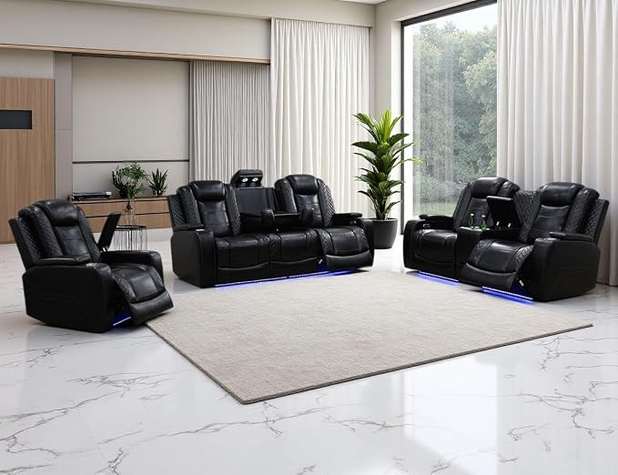 Power Recliner Sofa Set, Living Room Furniture Sets, Leather Reclining Sofa Set by LYfurniture