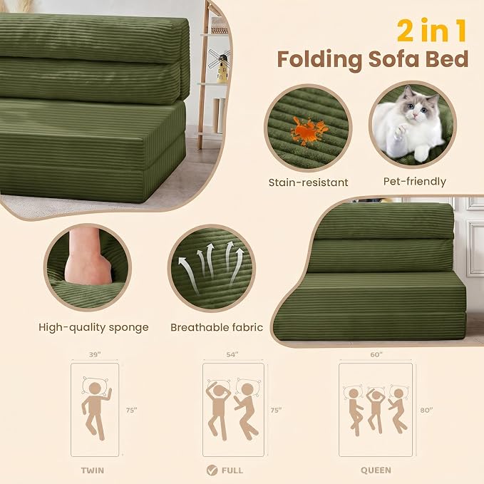 JUIKURY Folding Sofa Bed, Convertible Sleeper Chair - Image 7