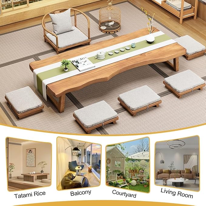 Japanese Floor Table -Vintage Solid Wood Tatami Table, Low Rectangular Tea Table - Image 7