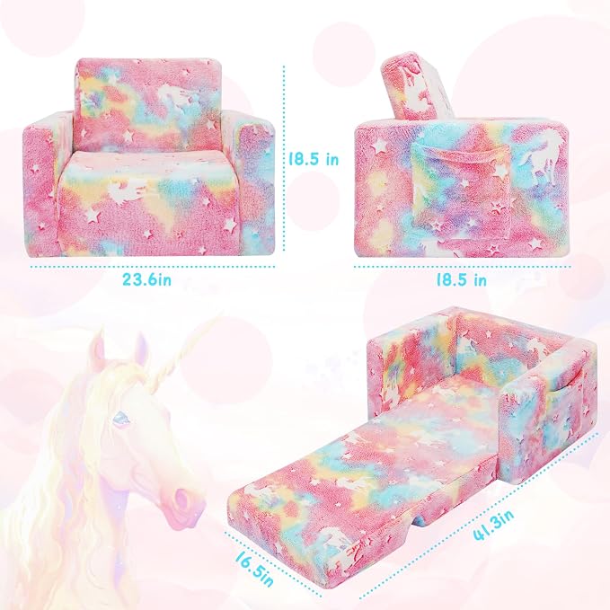 SLIGUY Kids Couch, Toddler Chair, Fold Out Kids Sofa Chair, Convertible Sofa to - Image 3
