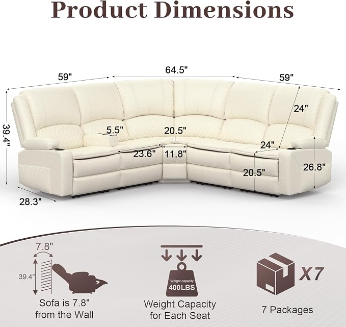 Yolsali Manual Reclining Sectional Sofa Set, 5 Seats Soft Leather Recliner - Image 2