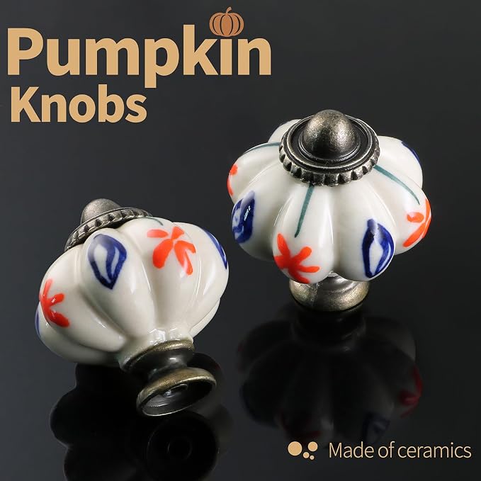 Ivory Pumpkin Knobs 12 Pack Ceramic Cabinet Knobs Vintage Drawer Pulls - Image 5