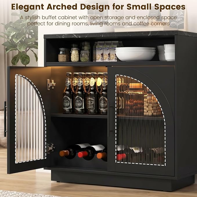 Sideboard Buffet Cabinet with Storage, 31.5" Coffee Bar Cabinet with LED Lights - Image 3