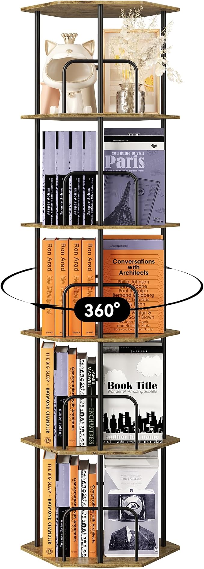 SUNMORY 5 Tier Rotating Bookshelf Tower, Revolving 360 ° Spinning Bookcase - Image 9