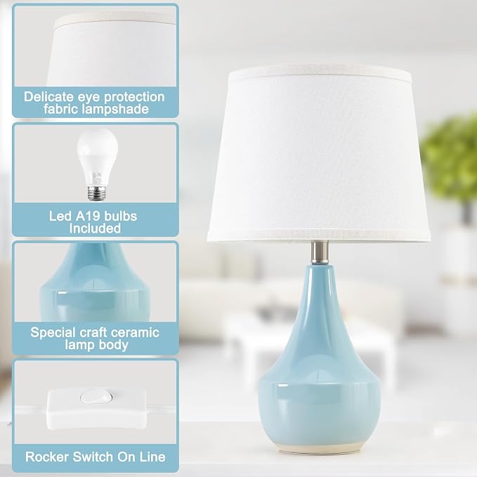 GyroVu 18" Table Lamp Set of 2, Ceramic Lamp Classic Beside Lamps Nightstand - Image 4