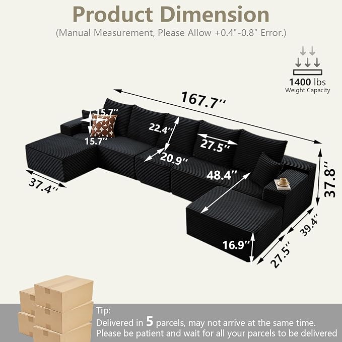 167.7" Sectional Cloud Couch for Living Room, Modular Floor Deep-Seat Sofa - Image 2