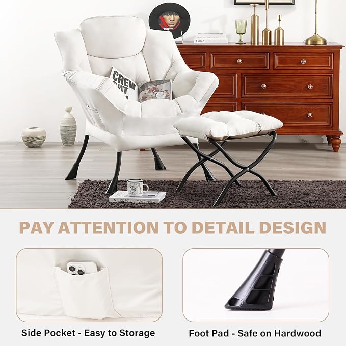 Tiita Lazy Chair with Ottoman, Comfy Leisure Sofa Armchair with Ottoman - Image 5