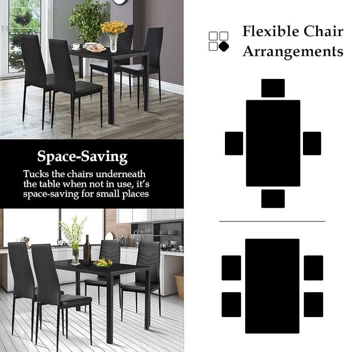 NAFORT Dining Table Set for 4, 48.5" Rectangle Tempered Glass Kitchen Room Table - Image 4