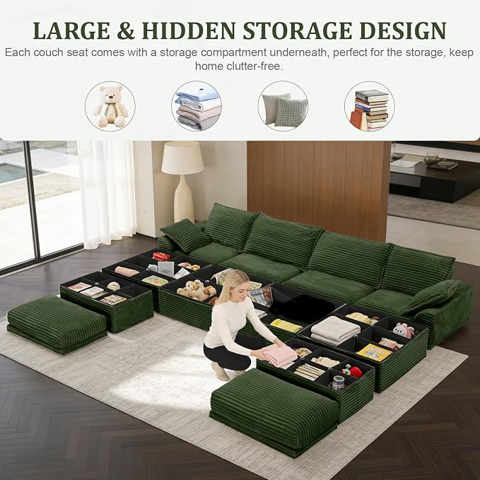 Upgrade Boneless Couch with Storage, Extra Deep&High Seat Modular Sectional - Image 4